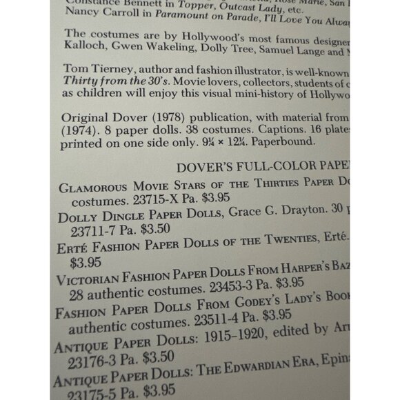Glamorous Movie Stars Of The Thirties Paper Dolls Tom Tierney 1978 Dover uncut - Picture 6 of 7